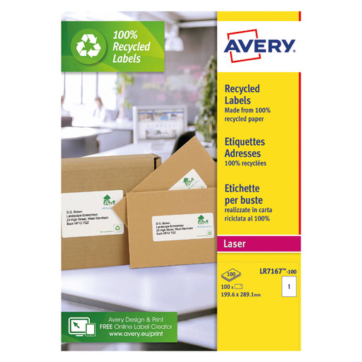 Avery Laser Labels Recycled 1 Per Sheet White (Pack of 100) LR7167-100