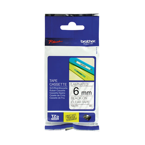 Brother P-Touch 6mm Black on Clear TZE111 Labelling Tape