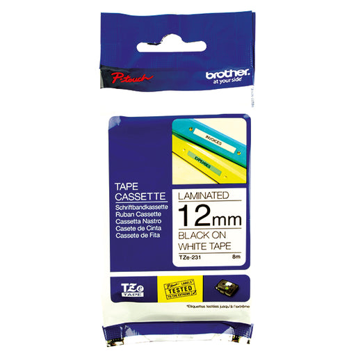 Brother P-Touch 12mm Black on White TZE231 Labelling Tape TZE231