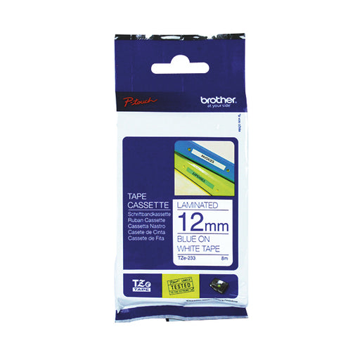 Brother P-Touch 12mm Blue on White TZE233 Labelling Tape TZE233