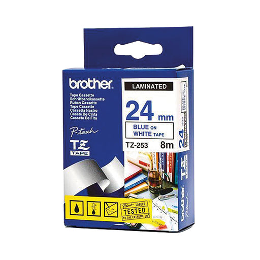 Brother P-Touch 24mm Blue on White TZE253 Labelling Tape TZE253