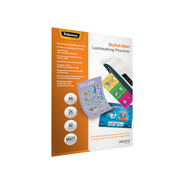 Fellowes Admire A4 Laminating Pouches Matte (Pack of 25) 5602101