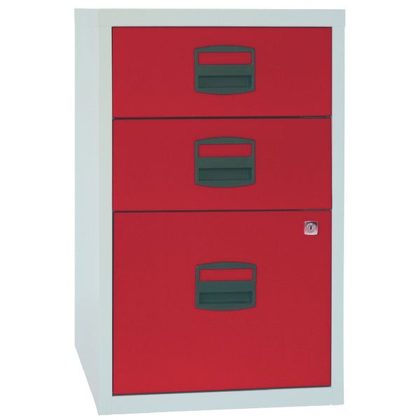 Bisley 3 Drawer Home Filing Cabinet A4 413x400x672mm Grey/Red PFA3-8794