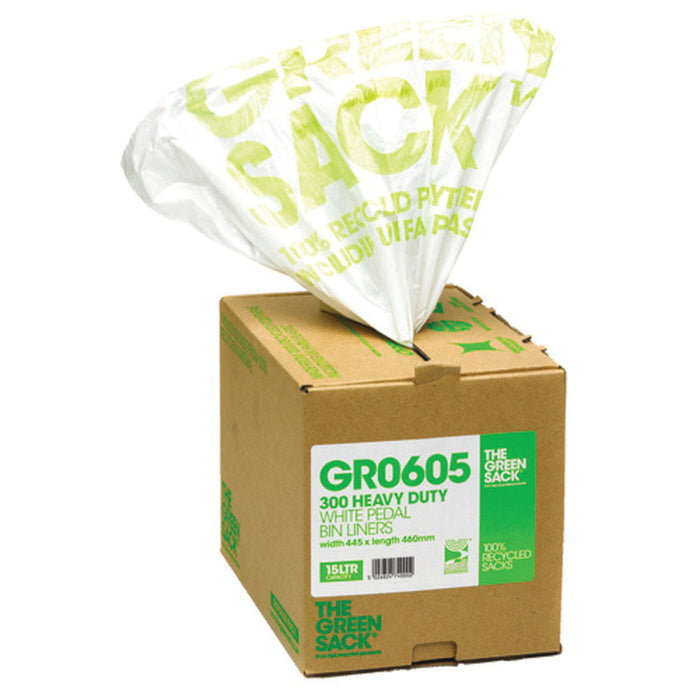 Green Sack Heavy Duty Bin Bags 15 L White PE (Polyethylene) 20 Microns Pack of 300