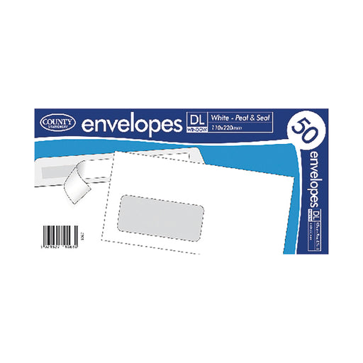 County Stationery DL White Window Peel and Seal  Envelopes 20x50 (Pack of 1000) C505