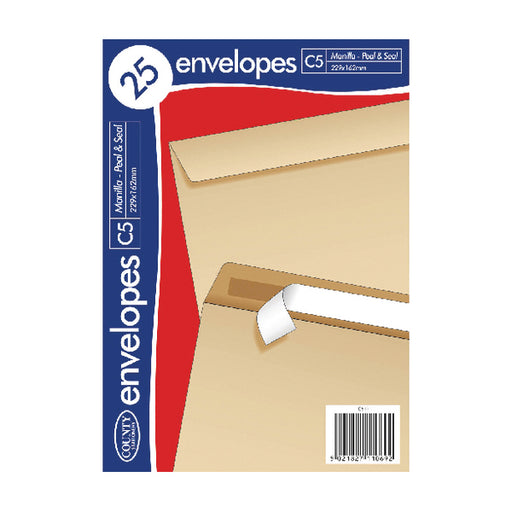 County Stationery C5 25 Manilla Peal and Seal Envelopes (Pack of 20) C511