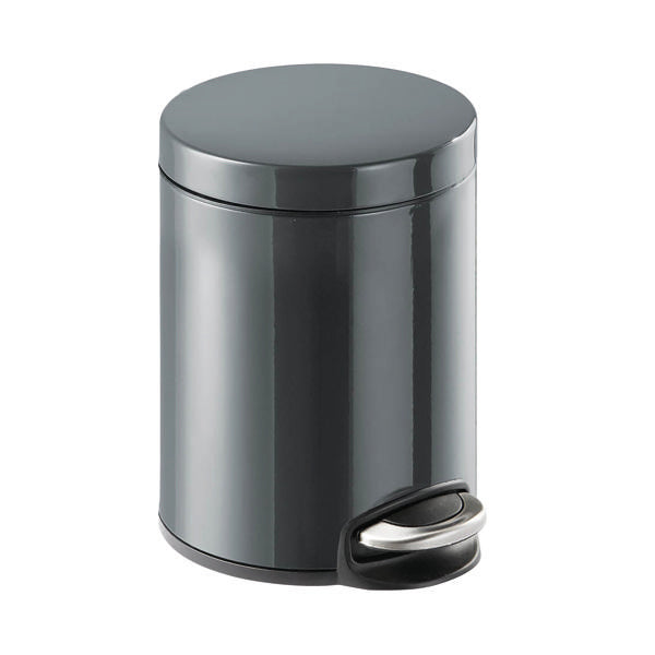 Durable Powder Coated Metal Pedal Bin Round 5 Litre Charcoal 341058