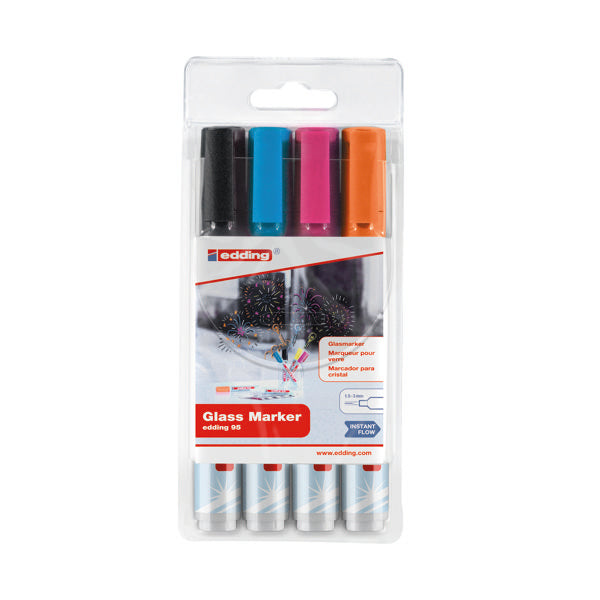 Edding 95 Glass Markers Assorted with Black (Pack of 4) 4-95-5-999