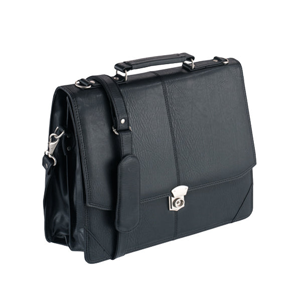 Falcon Synthetic Leather Flapover Briefcase Black 2584