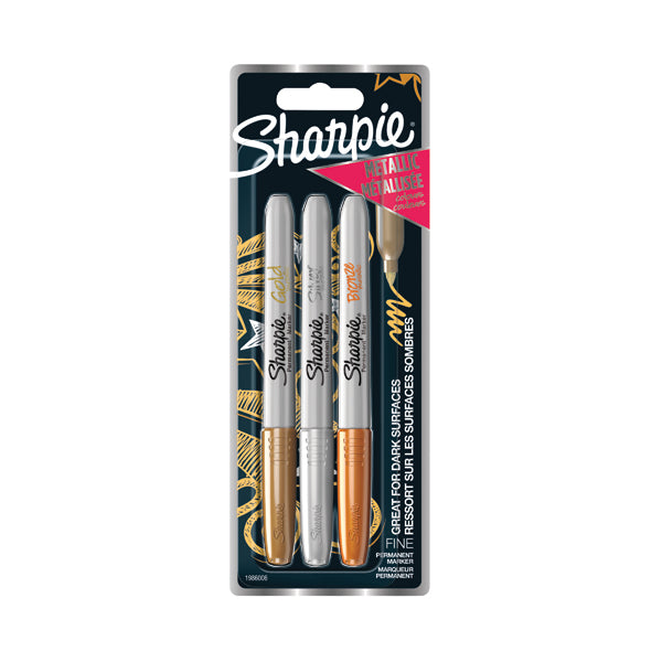 Sharpie Permanent Marker Fine Metallic Assorted (Pack of 3) 1849114