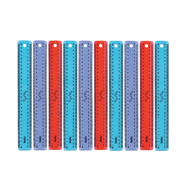 Helix Assorted Translucent Flexirule Rulers 30cm (Pack of 10) K47010