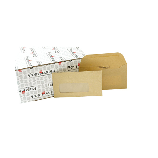 Postmaster DL Envelope 114x235mm Window Gummed 80gsm Manilla (Pack of 500) D29152