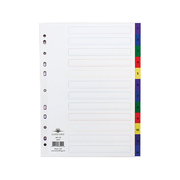 Concord Index 1-12 A4 Polypropylene Multicoloured 66499