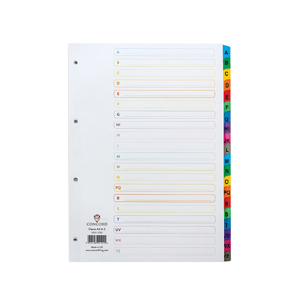 Concord Index A-Z A4 White with Multicoloured Mylar Tabs 02101/CS21