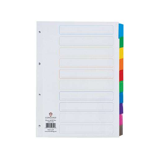 Concord Reinforced Divider 10-Part A4 Multicoloured Tabs 00801/CS8