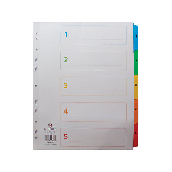 Concord Index 1-5 A4 Extra Wide Multicoloured Mylar Tabs 09601/CS96