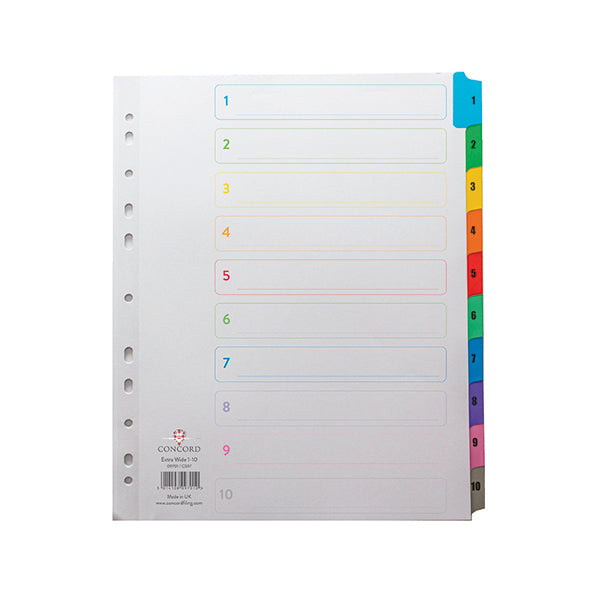 Concord Index 1-10 A4 Extra Wide Multicoloured Mylar Tabs 09701/CS97