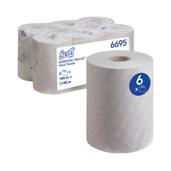 Scott Essential Slimroll Hand Towel Roll White 190m (Pack of 6) 6695