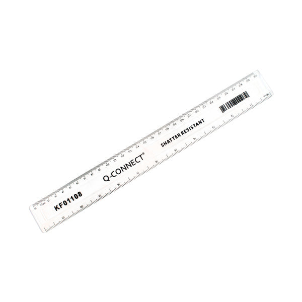 Q-Connect Shatter Resistant Ruler 30cm Clear (Pack of 10) KF01108Q