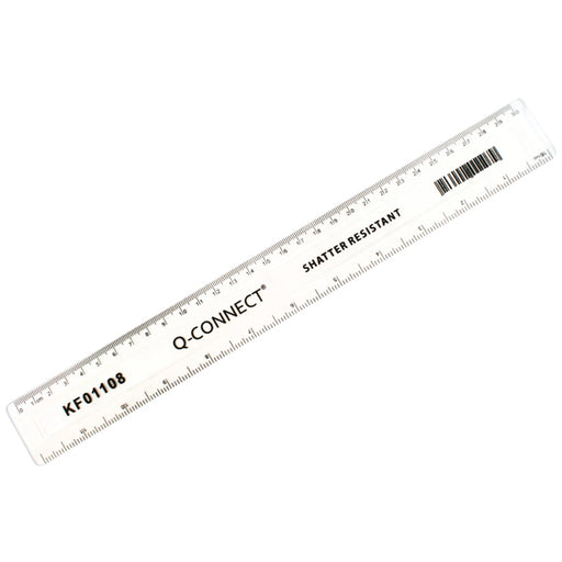 Q-Connect Ruler Shatterproof 300mm Clear (Inches on one side and cm/mm on the other) KF01108