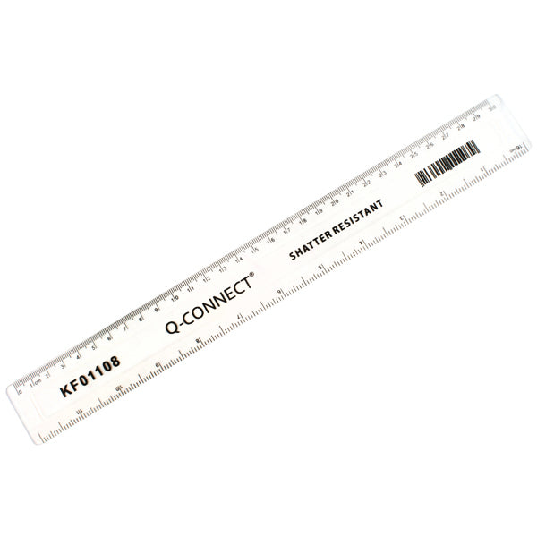 Q-Connect Ruler Shatterproof 300mm Clear (Inches on one side and cm/mm on the other) KF01108