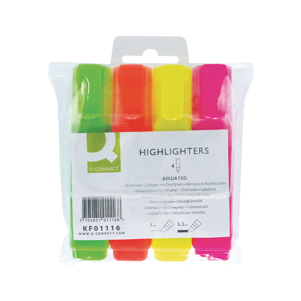 Q-Connect Assorted Highlighter Pens (Pack of 4) KF01116