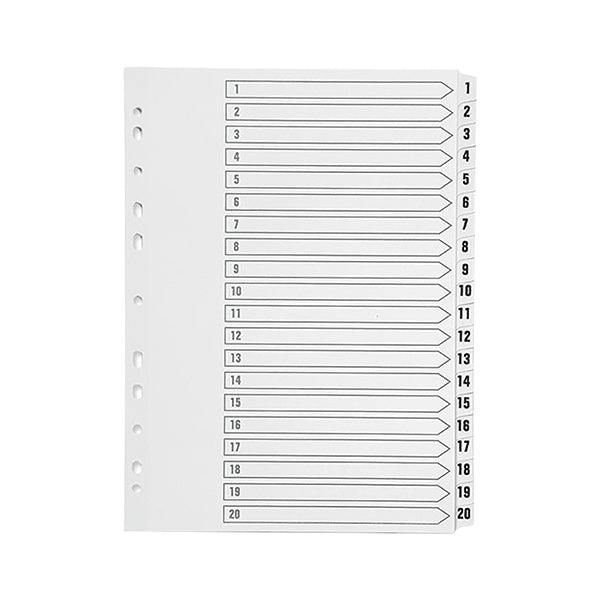 Q-Connect 1-20 Index Multi-punched Polypropylene White A4 KF01356