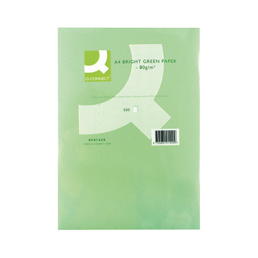 Q-Connect Bright Green Coloured A4 Copier Paper 80gsm Ream (Pack of 500) KF01429