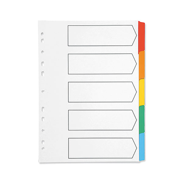 Q-Connect 5-Part Index Multi-punched Reinforced Board Multi-Colour Blank Tabs A4 White KF01525