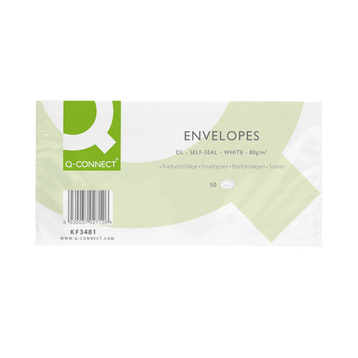 Q-Connect DL Envelopes Plain Wallet Self Seal 80gsm White (Pack of 20 x 50) KF02712