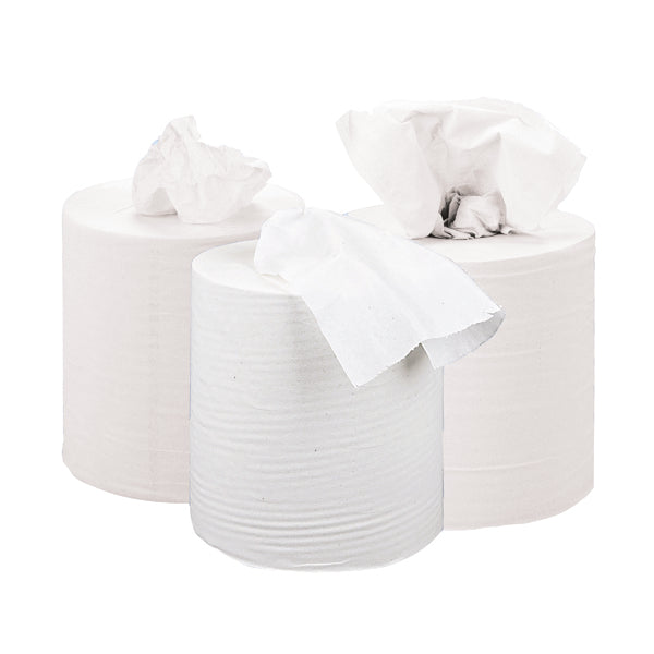 2Work 2-Ply Centrefeed Roll 150m White (Pack of 6) KF03804