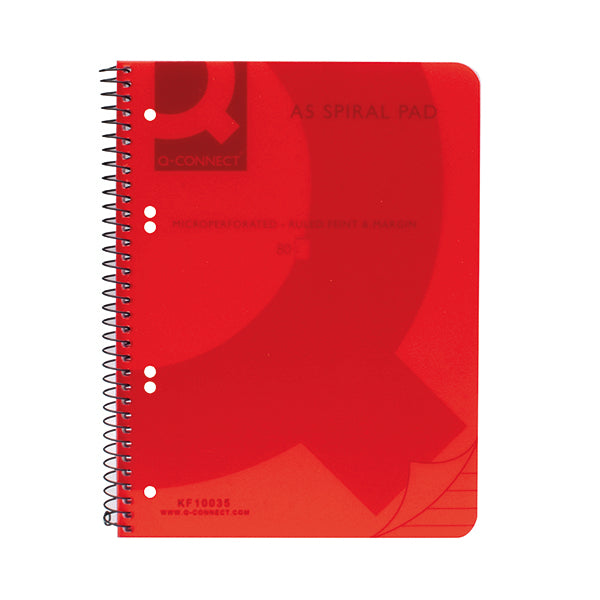 Q-Connect Spiral Bound Polypropylene Notebook 160 Pages A5 Red (Pack of 5) KF10035