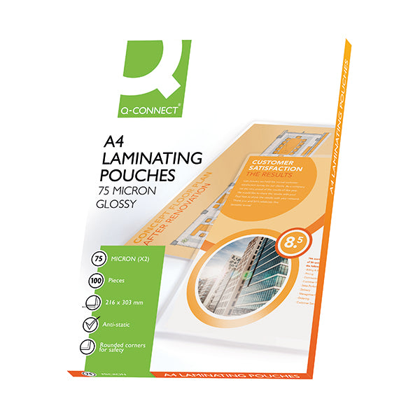 Q-Connect A4 2x75 Micron Laminating Pouches (Pack of 100) KF11412