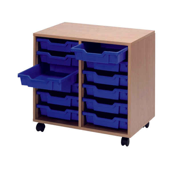 Jemini Mobile Storage Unit 12 Tray 710x495x650mm Beech KF72339