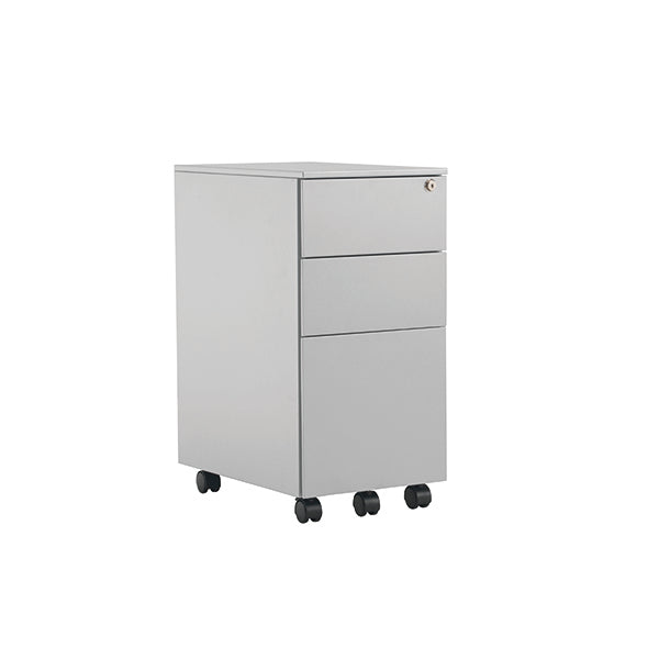 Jemini 3 Drawer Mobile Pedestal Slimline Steel 300x470x615mm Silver KF74157