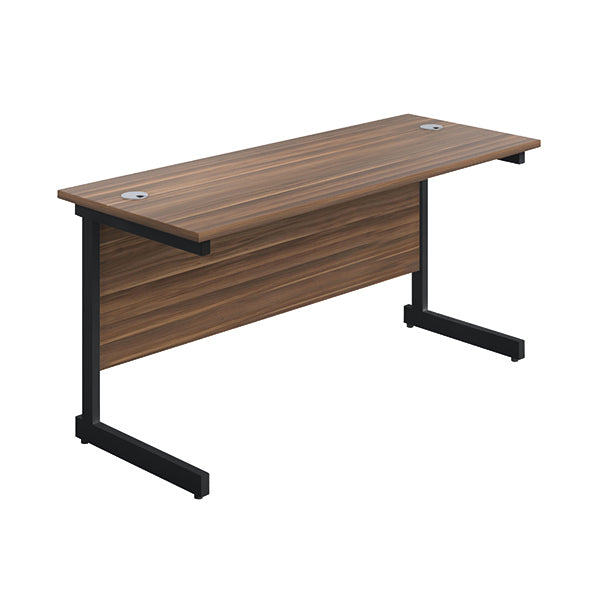 Jemini Rectangular Single Upright Cantilever Desk 1200x600x730mm Dark Walnut/Black KF803874