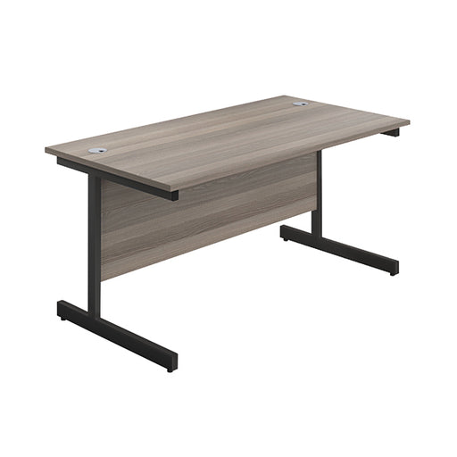 Jemini Rectangular Single Upright Cantilever Desk 1200x800x730mm Grey Oak/Black KF803959