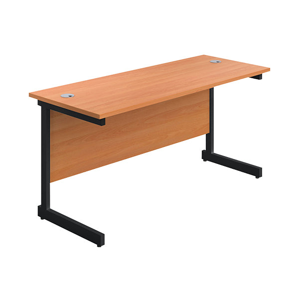 Jemini Rectangular Single Upright Cantilever Desk 1400x600x730mm Beech/Black KF803997