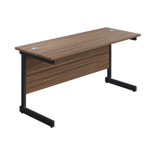 Jemini Rectangular Single Upright Cantilever Desk 1400x600x730mm Dark Walnut/Black KF810643