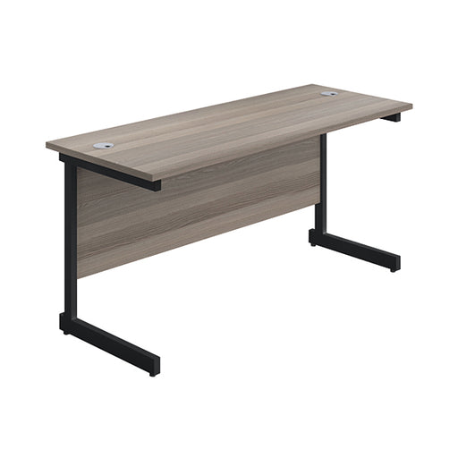 Jemini Rectangular Single Upright Cantilever Desk 1400x600x730mm Grey Oak/Black KF810650