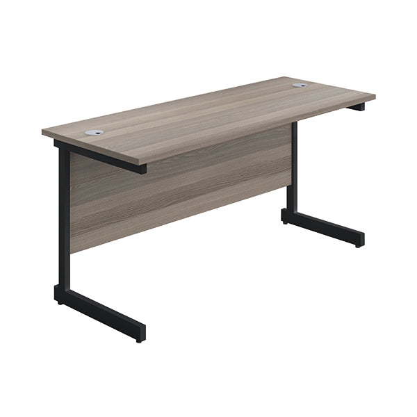 Jemini Rectangular Single Upright Cantilever Desk 1400x600x730mm Grey Oak/Black KF810650