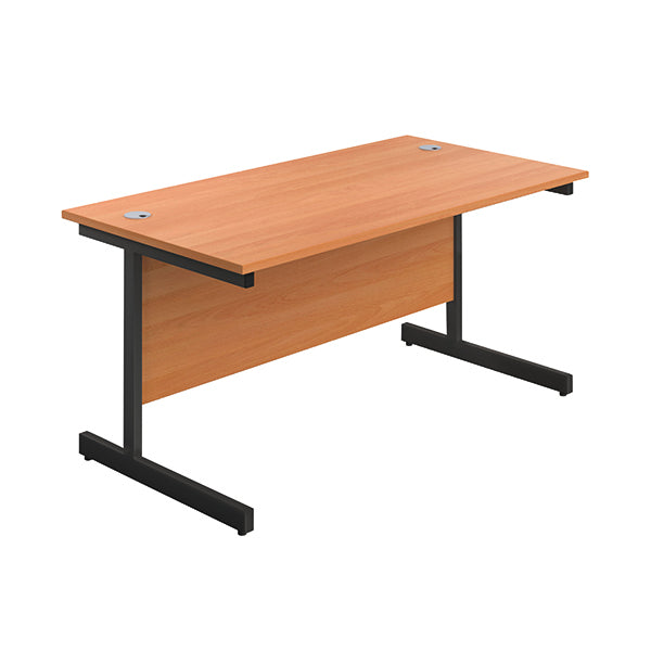 Jemini Rectangular Single Upright Cantilever Desk 1400x800x730mm Beech/Black KF810698