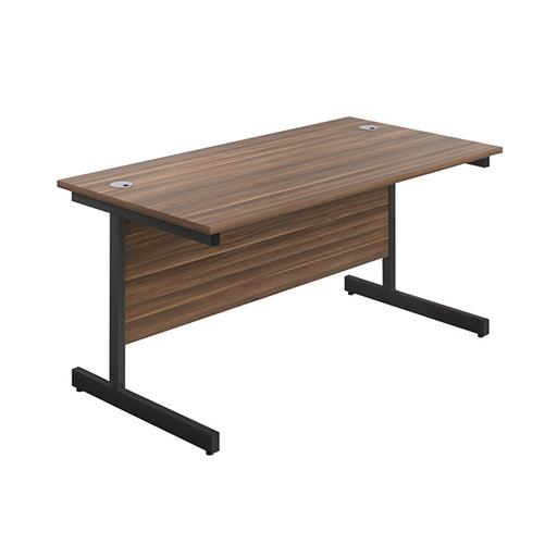 Jemini Rectangular Single Upright Cantilever Desk 1400x800x730mm Dark Walnut/Black KF810742