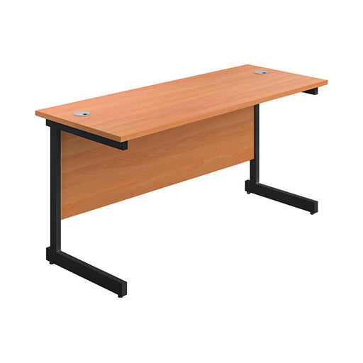 Jemini Rectangular Single Upright Cantilever Desk 1600x600x730mm Beech/Black KF810797