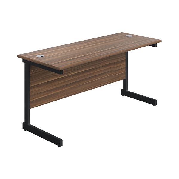 Jemini Rectangular Single Upright Cantilever Desk 1600x600x730mm Dark Walnut/Black KF810810