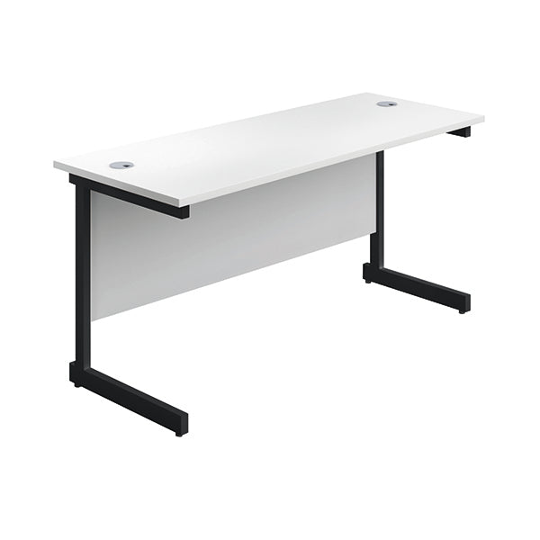 Jemini Rectangular Single Upright Cantilever Desk 1600x600x730mm White/Black KF810858