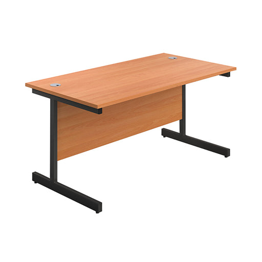 Jemini Rectangular Single Upright Cantilever Desk 1600x800x730mm Beech/Black KF810865