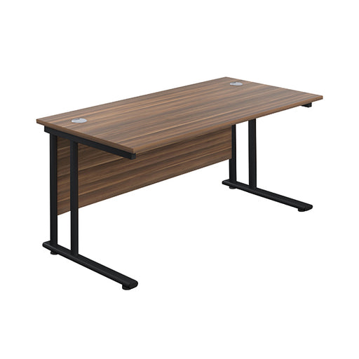 Jemini Rectangular Double Upright Cantilever Desk 1400x800x730mm Dark Walnut/Black KF810940