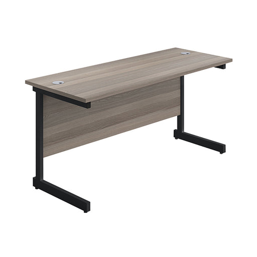 Jemini Rectangular Single Upright Cantilever Desk 1800x600x730mm Grey Oak/Black KF810965