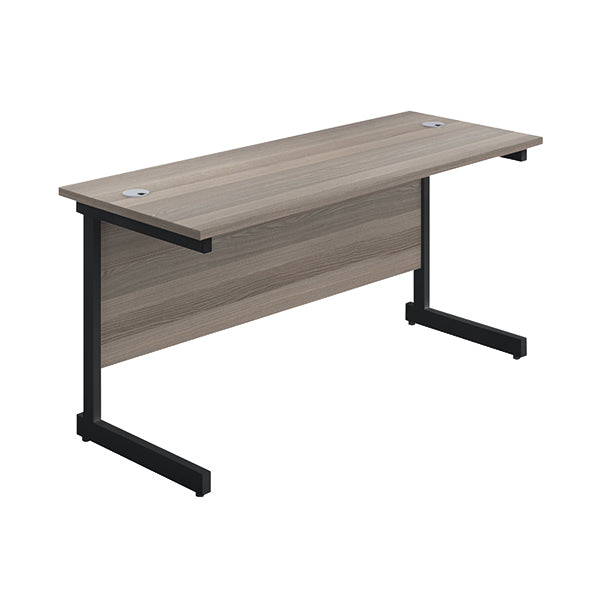 Jemini Rectangular Single Upright Cantilever Desk 1800x600x730mm Grey Oak/Black KF810965